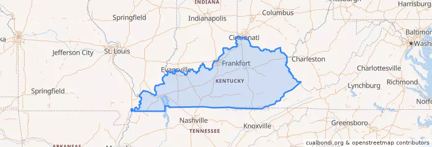 Mapa de ubicacion de Kentucky.
