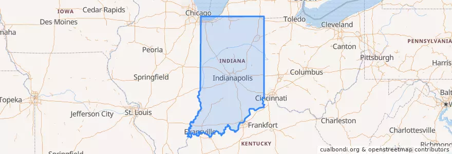 Mapa de ubicacion de Indiana.