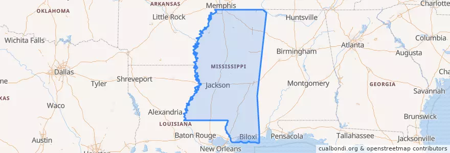 Mapa de ubicacion de Mississippi.