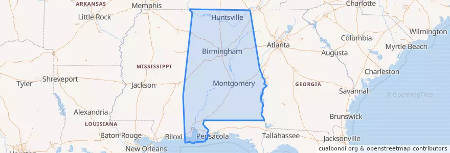 Mapa de ubicacion de Alabama.