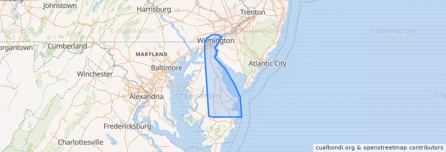 Mapa de ubicacion de Delaware.