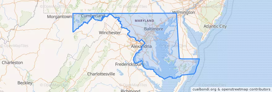 Mapa de ubicacion de Maryland.