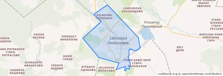 Mapa de ubicacion de городское поселение Лихославль.