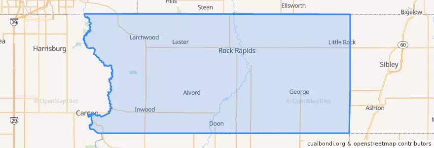Mapa de ubicacion de Lyon County.