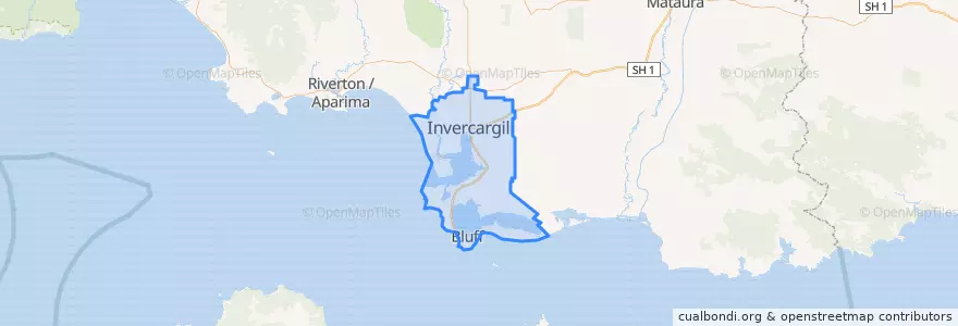 Mapa de ubicacion de Invercargill City.