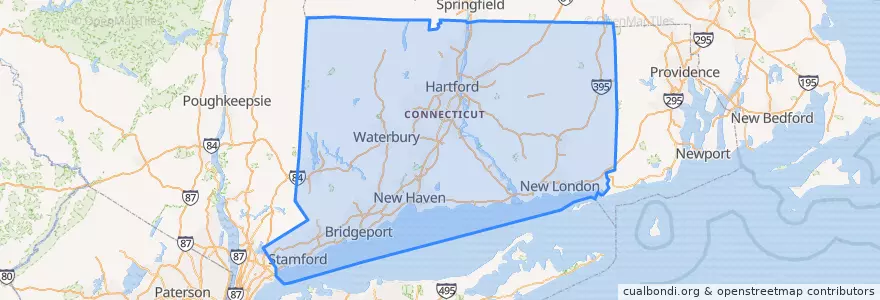 Mapa de ubicacion de Connecticut.