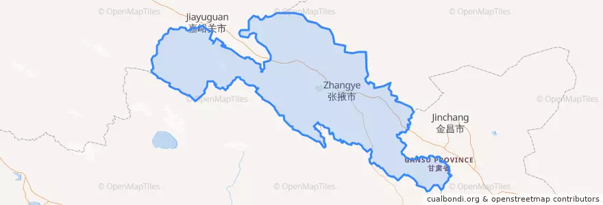 Mapa de ubicacion de 张掖市.