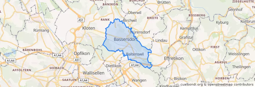 Mapa de ubicacion de Bassersdorf.