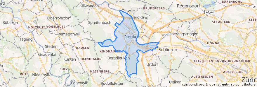 Mapa de ubicacion de Dietikon.