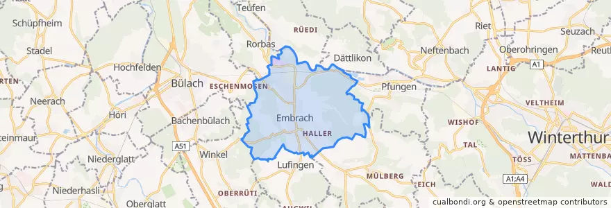 Mapa de ubicacion de Embrach.