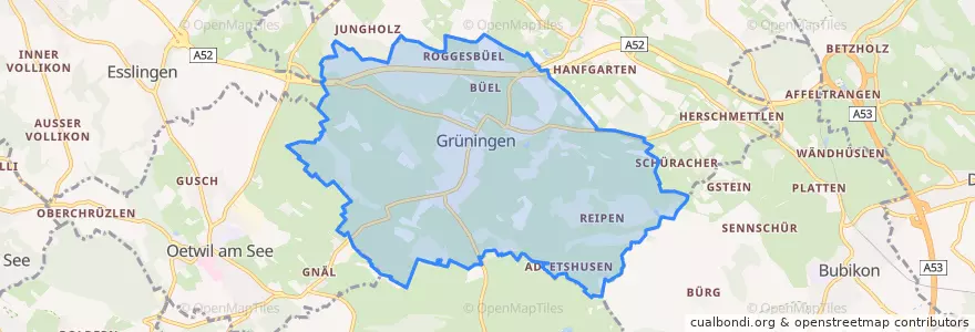 Mapa de ubicacion de Grüningen.