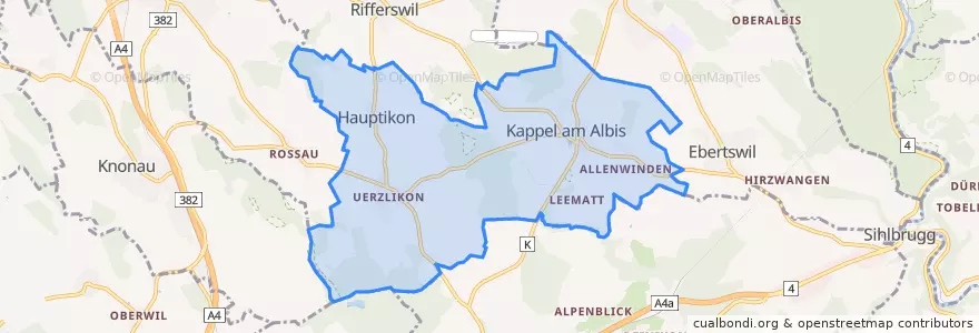 Mapa de ubicacion de Kappel am Albis.