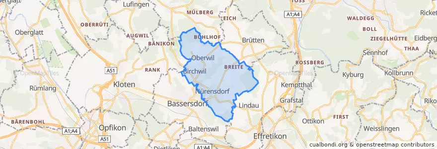 Mapa de ubicacion de Nürensdorf.
