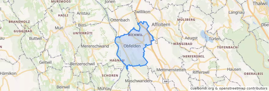 Mapa de ubicacion de Obfelden.