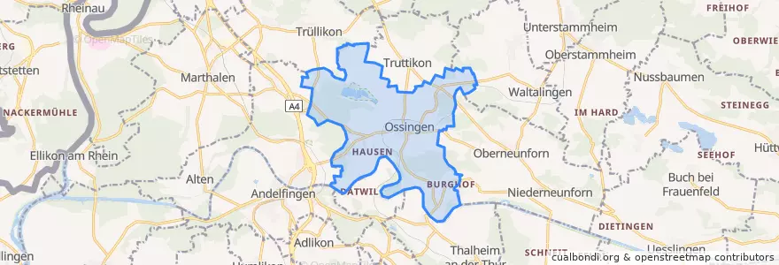 Mapa de ubicacion de Ossingen.
