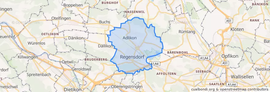 Mapa de ubicacion de Regensdorf.