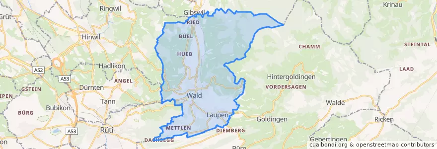 Mapa de ubicacion de Wald (ZH).