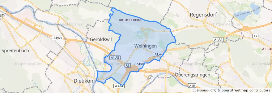 Mapa de ubicacion de Weiningen (ZH).