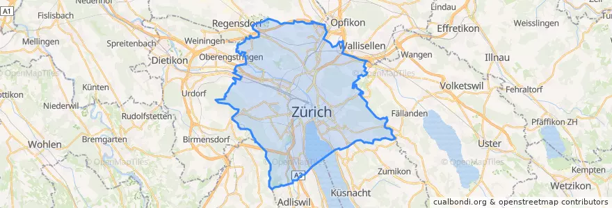 Mapa de ubicacion de Zurich.