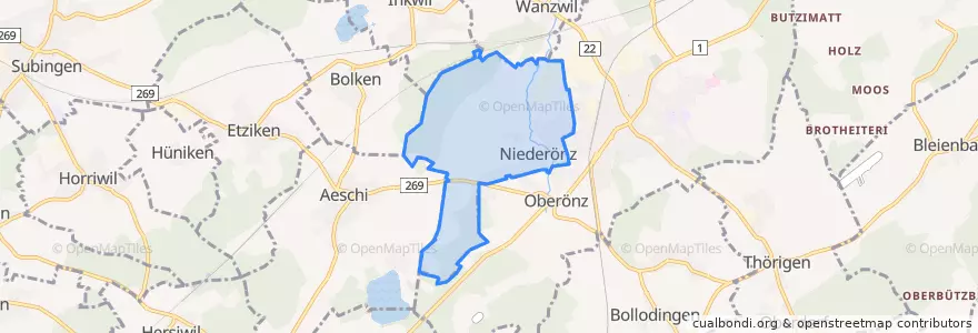 Mapa de ubicacion de Niederönz.