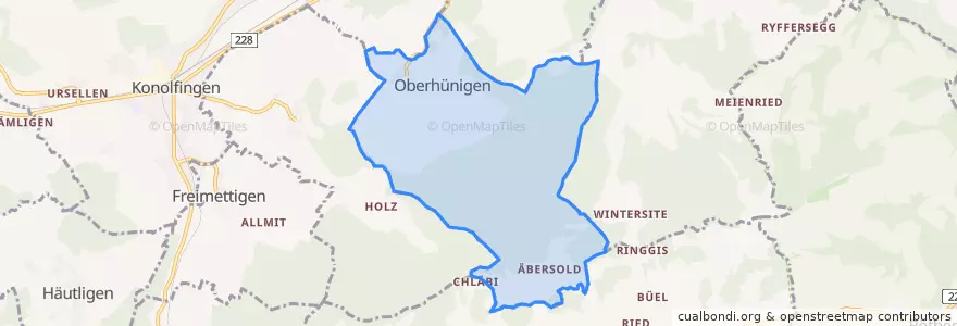 Mapa de ubicacion de Oberhünigen.