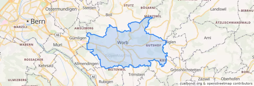 Mapa de ubicacion de Worb.