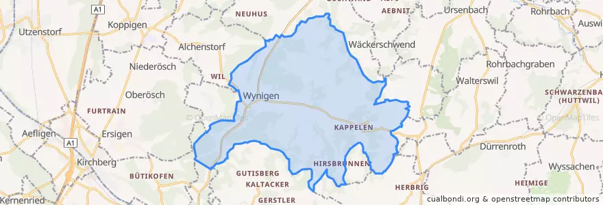 Mapa de ubicacion de Wynigen.