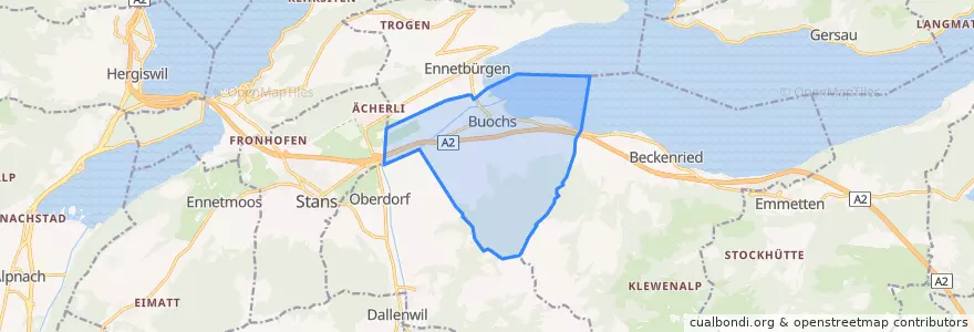 Mapa de ubicacion de Buochs.