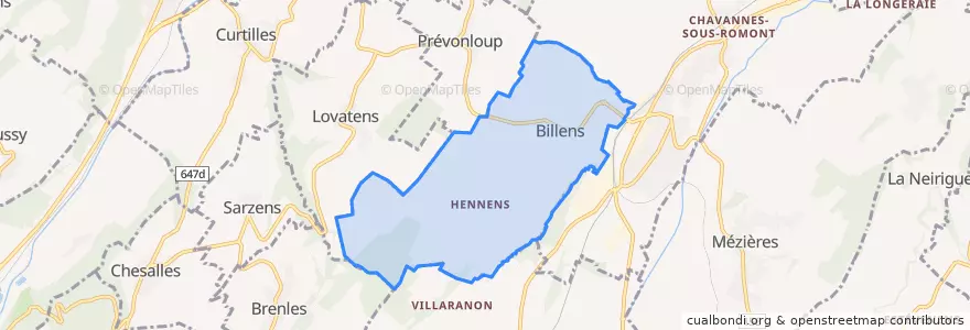 Mapa de ubicacion de Billens-Hennens.