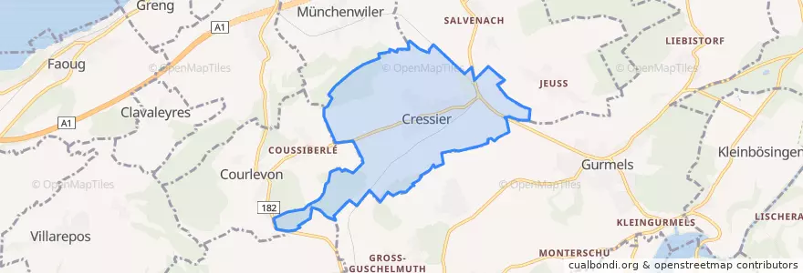 Mapa de ubicacion de Cressier (FR).