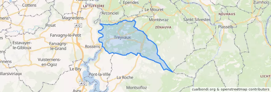 Mapa de ubicacion de Treyvaux.