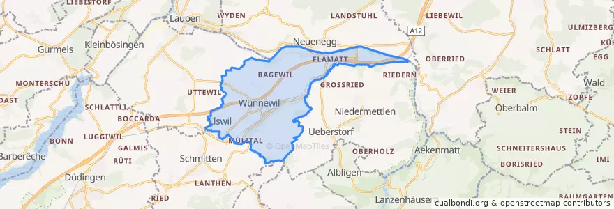 Mapa de ubicacion de Wünnewil-Flamatt.