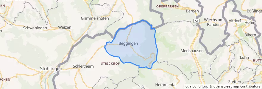 Mapa de ubicacion de Beggingen.