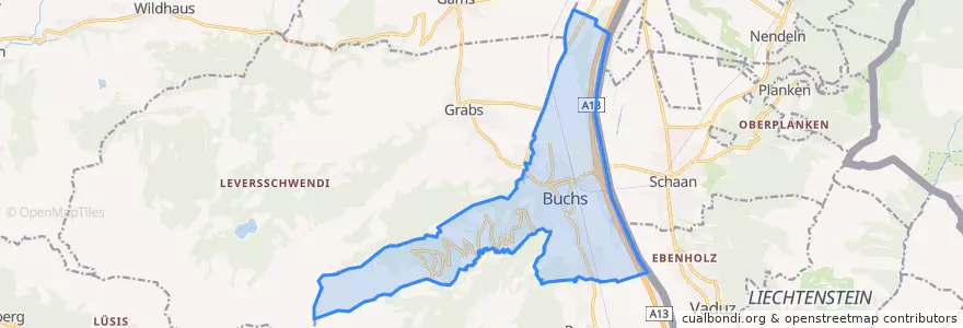 Mapa de ubicacion de Buchs (SG).