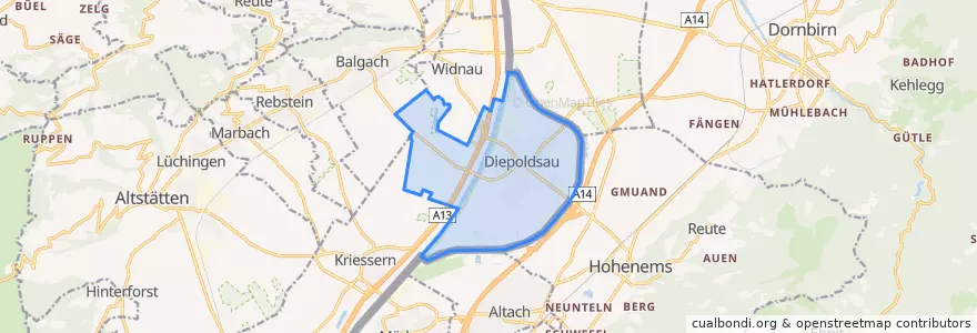 Mapa de ubicacion de Diepoldsau.