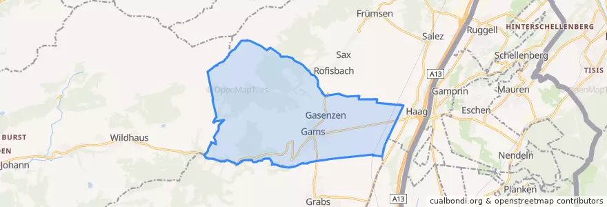 Mapa de ubicacion de Gams.