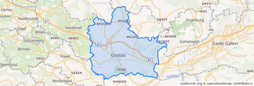Mapa de ubicacion de Gossau (SG).
