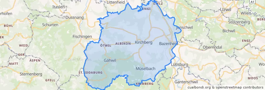 Mapa de ubicacion de Kirchberg (SG).