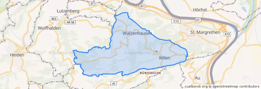 Mapa de ubicacion de Walzenhausen.