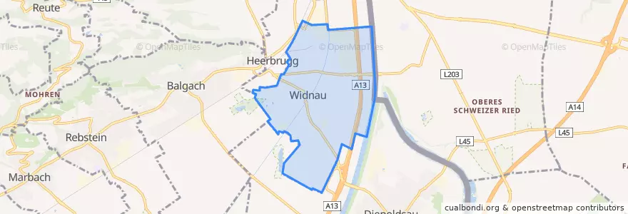 Mapa de ubicacion de Widnau.