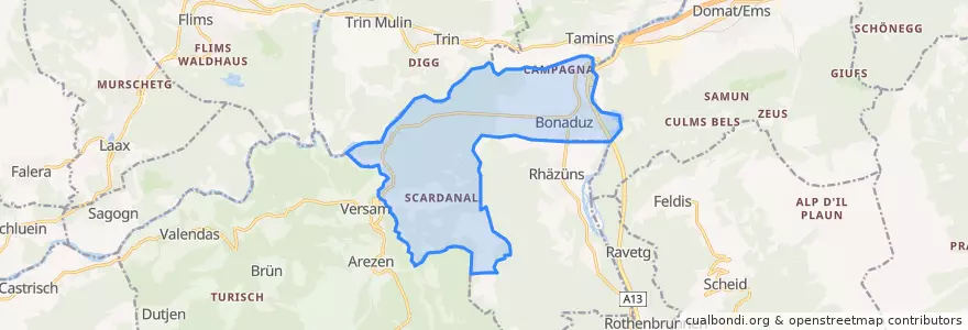 Mapa de ubicacion de Bonaduz.