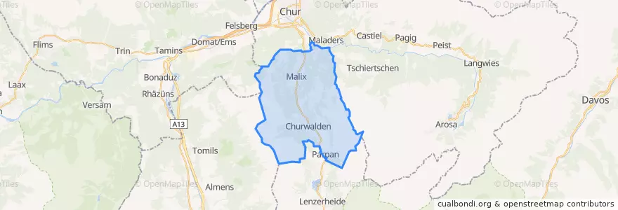 Mapa de ubicacion de Churwalden.