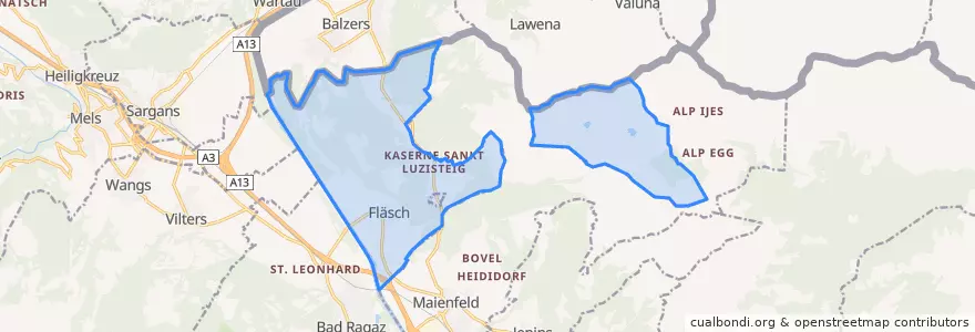 Mapa de ubicacion de Fläsch.