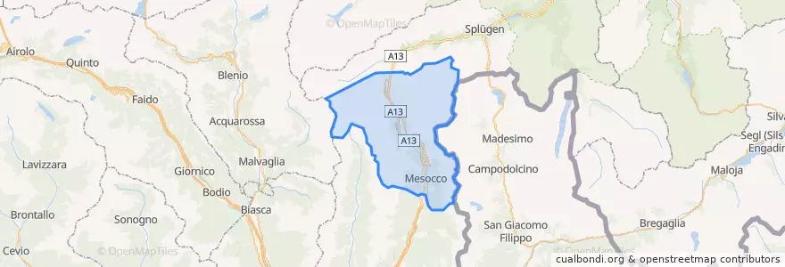 Mapa de ubicacion de Mesocco.