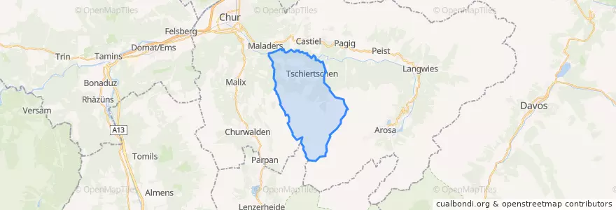 Mapa de ubicacion de Tschiertschen-Praden.