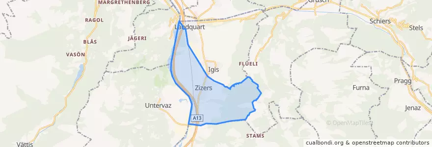 Mapa de ubicacion de Zizers.