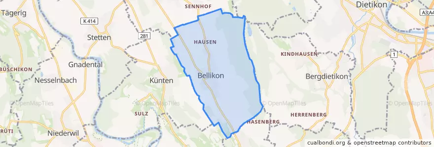 Mapa de ubicacion de Bellikon.
