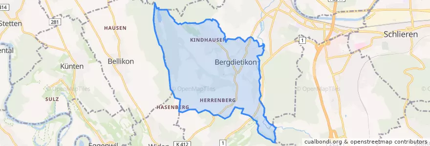 Mapa de ubicacion de Bergdietikon.