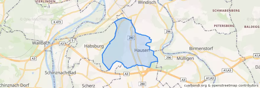 Mapa de ubicacion de Hausen (AG).
