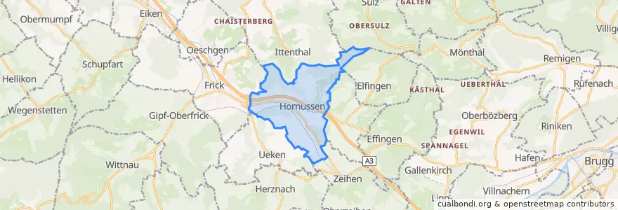Mapa de ubicacion de Hornussen.